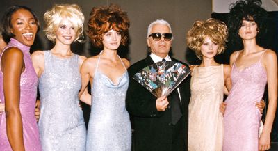 Karl Lagerfeld, Naomi Campbell, Claudia Schiffer, Amber Valetta, Kate Moss, Stella Tennant.